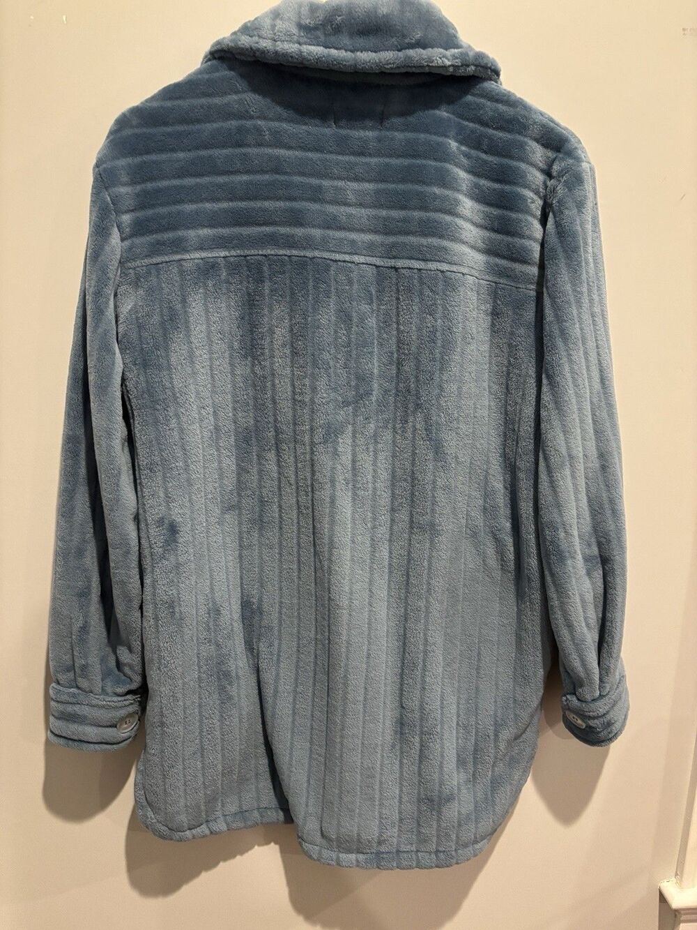 Softies Women's Blue Fleece Button-Front Collared Robe Jacket w/ Pockets M - Picture 9 of 10